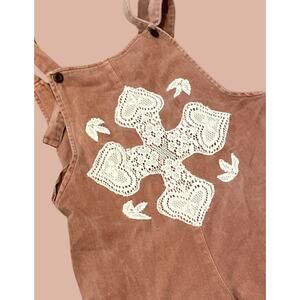 Small Bohme Upcycled Pink Lace Coveralls | Boho Indie Maximalist Reworked